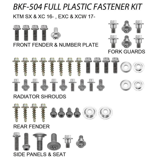 KIT DE BOULONS EN PLASTIQUE KTM STYLE, KIT DE FIXATION COMPLET EN PLASTIQUE exc 2017-2019