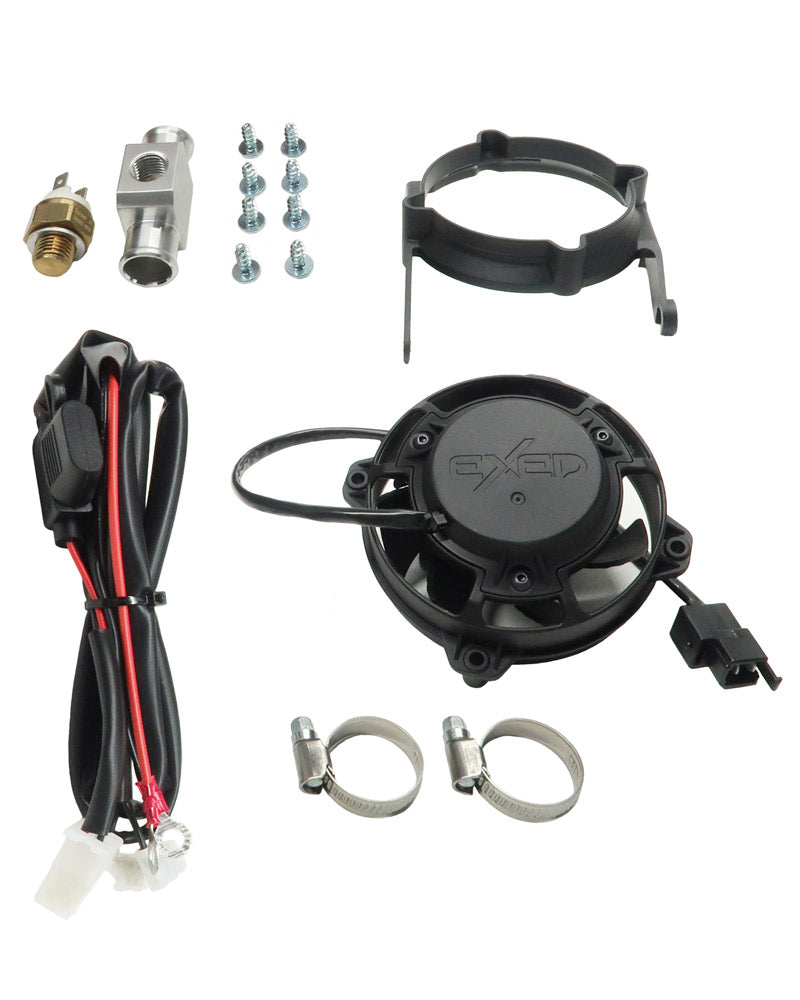 Exed Parts™: kit con ventilador de radiador Exed y soporte de montaje para KTM y HUSQVARNA, con interruptor térmico, 2017 a 2023, 2 y 4 tiempos